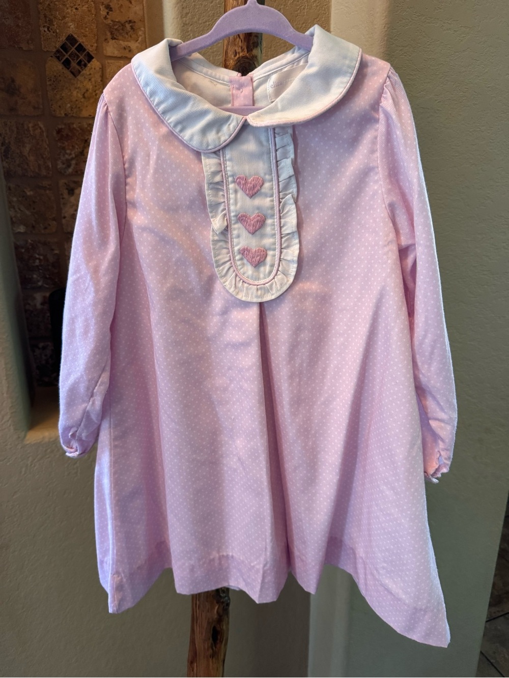 Cecil and Lou Size 6 Girls' Pink Long-Sleeve Heart Trim Casual Dress